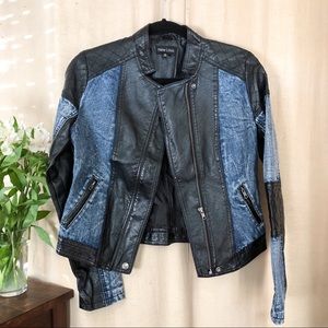 Faux Leather Denim Jacket